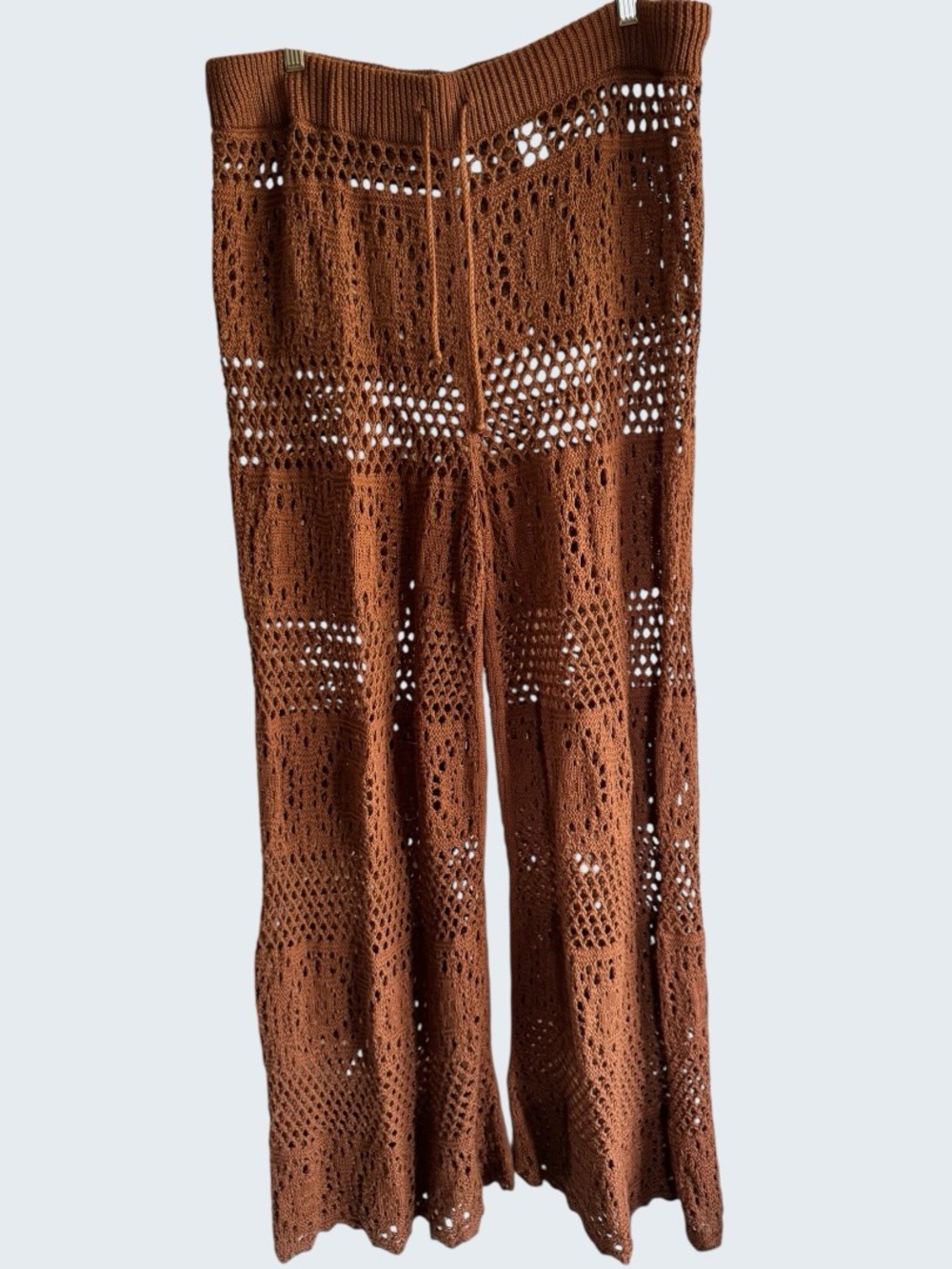 aerie Brown Crochet Wide-Leg Pants